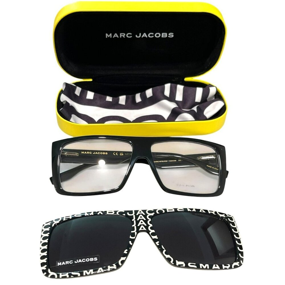 Marc Jacobs Black and White Oversized Sunglasses with Yellow Case
